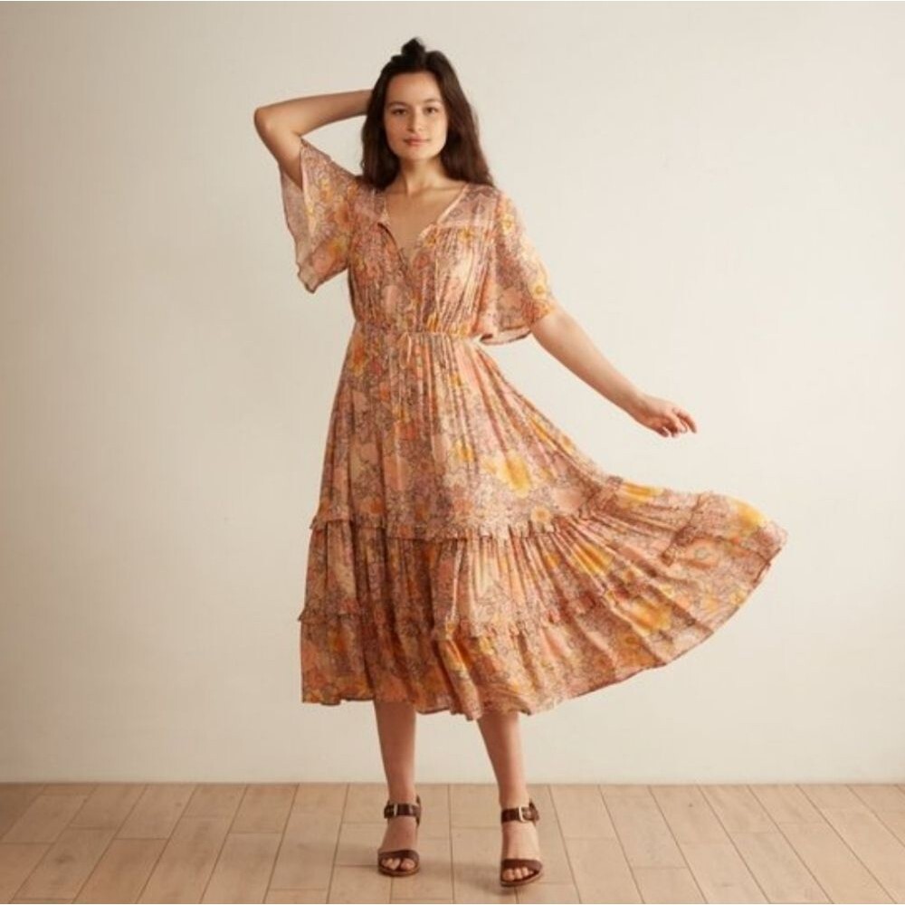 Spell and the Gypsy Amethyst Garden Party Midi Dress Pink Floral Horses S Small
